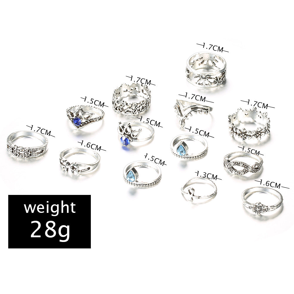 Vintage Unicorn Lotus Ring Set with 13 Pieces