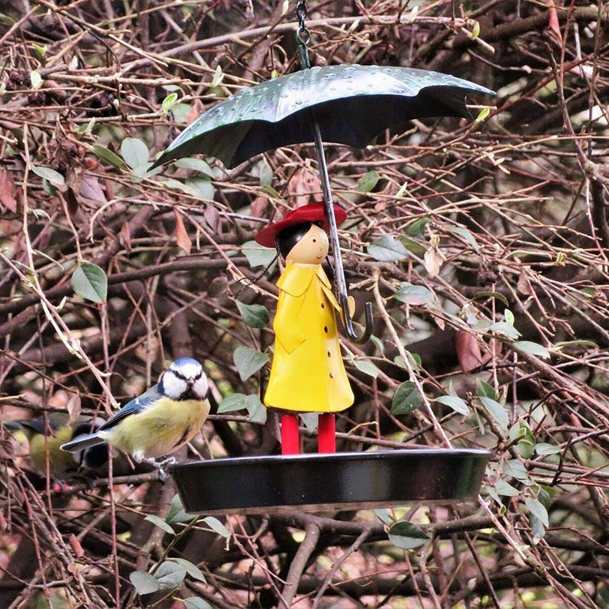 Metal Hanging Bird Feeder with Umbrella Design for Outdoors