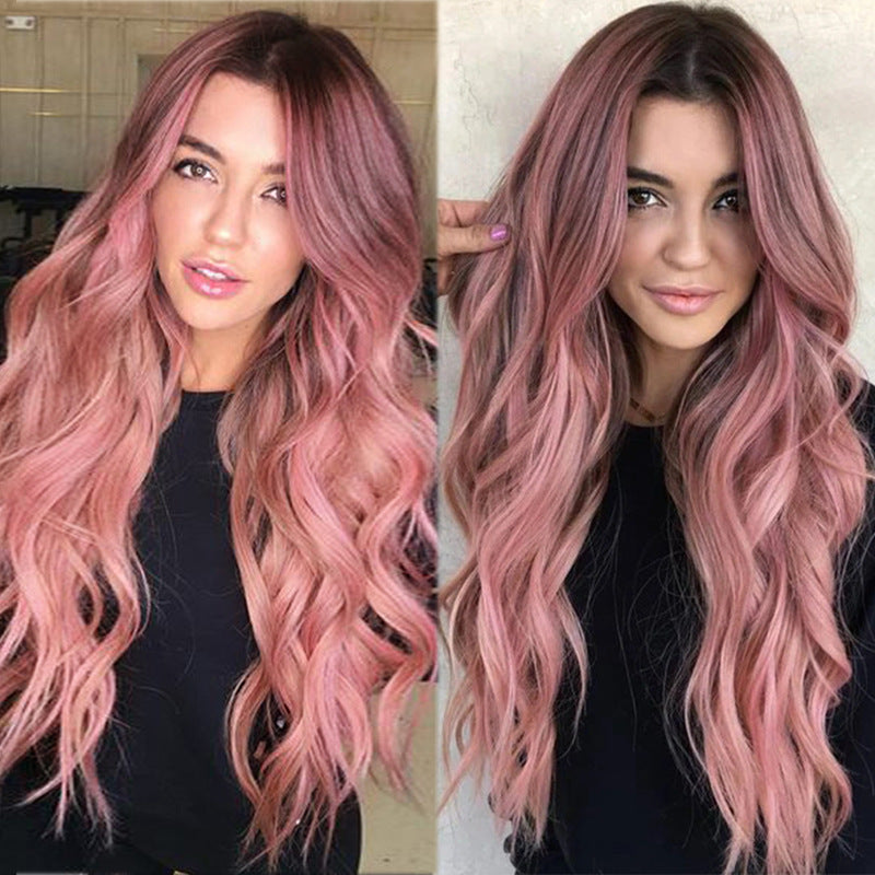 Lotus Root Pink Gradient Long Curly Synthetic Wig