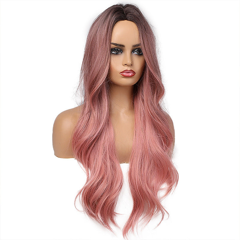 Lotus Root Pink Gradient Long Curly Synthetic Wig
