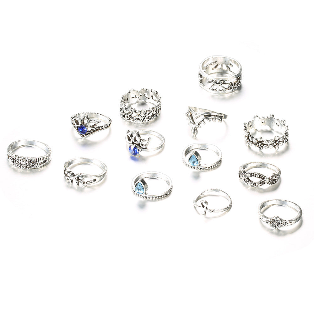 Vintage Unicorn Lotus Ring Set with 13 Pieces
