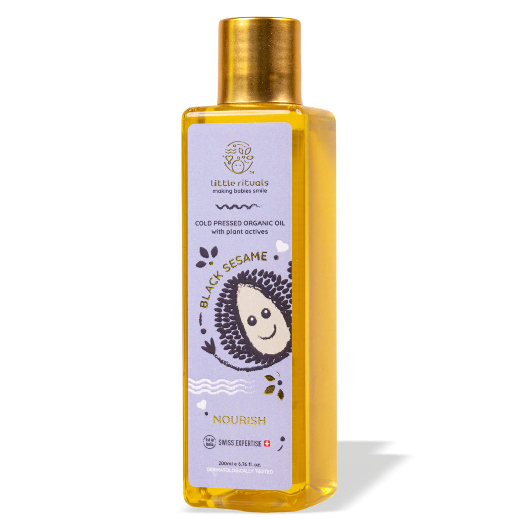 Little Rituals BLACK SESAME - BABY MASSAGE OIL Certified Organic Wood Cold-Pressed for Skin and Hair with SWISS Plant Actives - 200 ml. Dermatologist Tested by Pediatrics Mild & Gentle & Safe