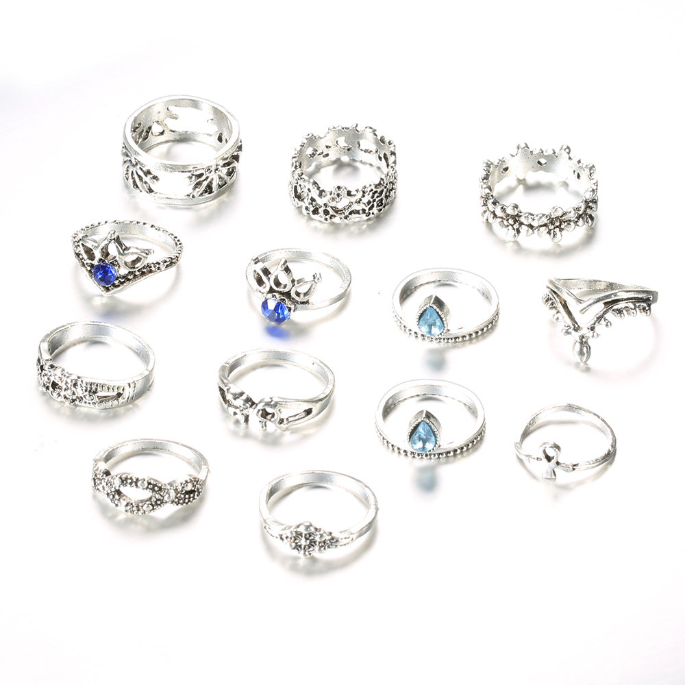 Vintage Unicorn Lotus Ring Set with 13 Pieces