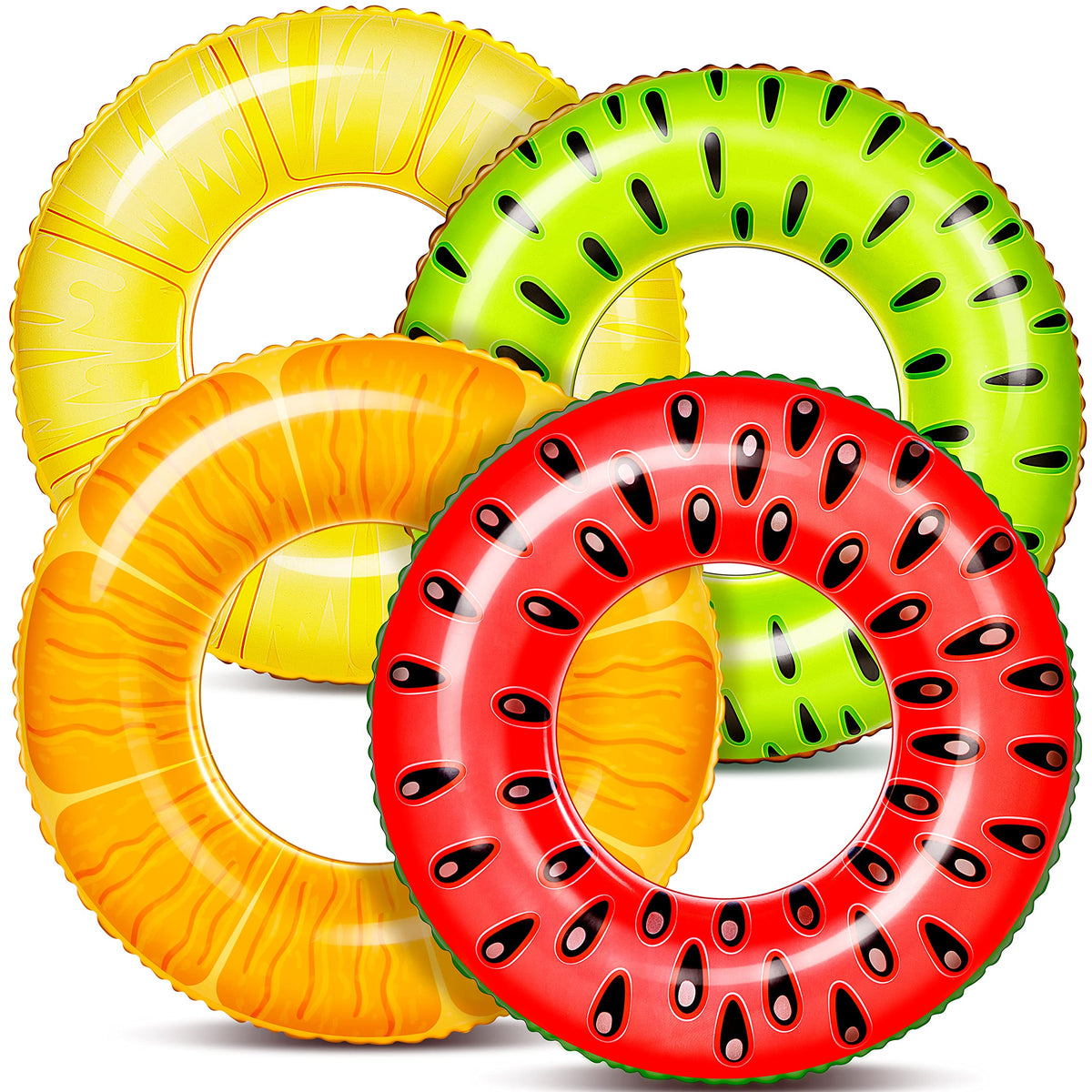 Sloosh 4 Pack Inflatable Pool Floats Fruit Tube Rings Fruit Pool Tubes Pool Floaties Toys Beach Swimming Party Toys for Kids and Adults