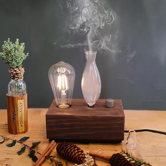 Aromatherapy Diffuser - Professional Grade - Wood and Glass Essential Oil Diffuser Nebulizer Nebulizing Professional Machine Waterless
