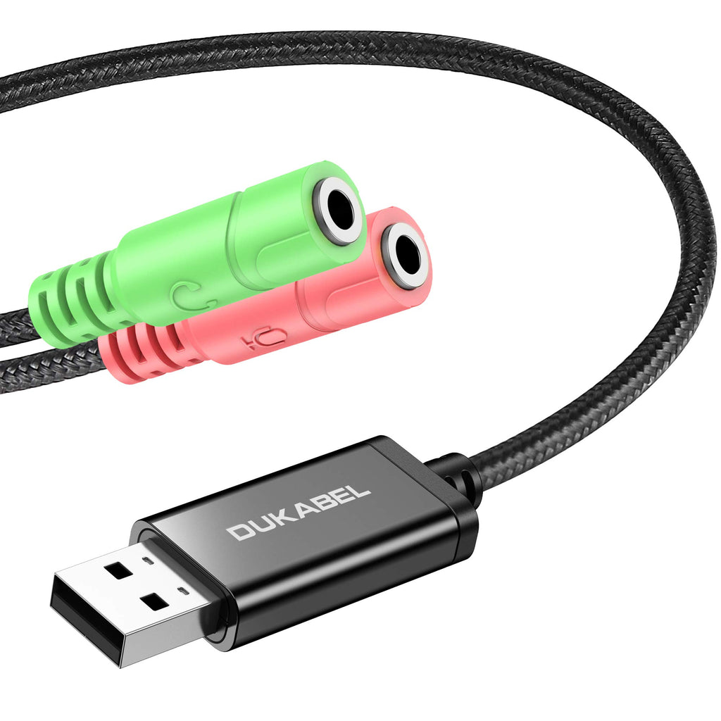 USB Audio Adapter DuKabel USB to 3.5mm Jack TRS AUX Adapter for Built-in Chip USB Sound Card for Headset with Separate Plug TRS 3 Pole Microphones [Metal Housing & Durable Braided / 9.8inch]