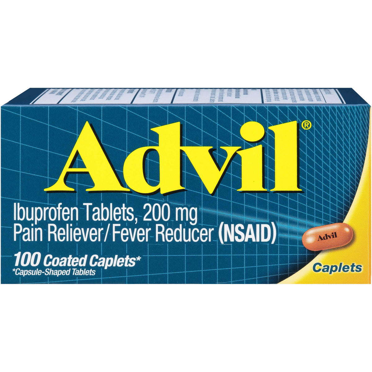 Advil Pain Reliever and Fever Reducer Pain Relief Medicine with Ibuprofen 200mg for Headache Backache Menstrual Pain and Joint Pain Relief - 100 Coated Caplets